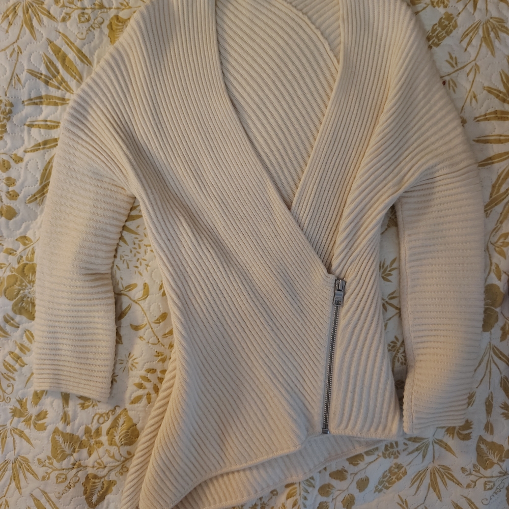 Armani Exchange Cream Ribbed Wrap Cardigan
